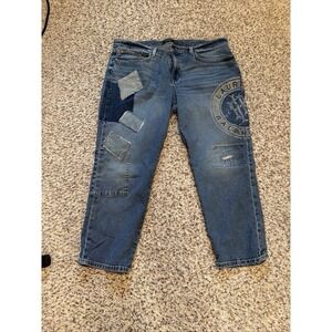 Lauren Ralph Lauren Womens Patchwork‎ Tapered Jeans LRL Logo Distressing Sz 18W